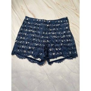 Anthropologie Cartonnier Navy Blue Floral Scalloped Lace Overlay Shorts Size 2